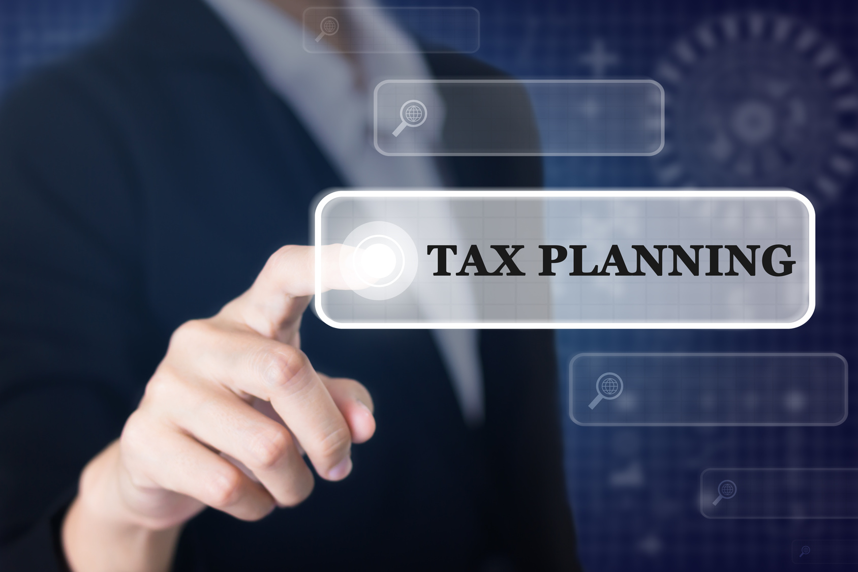 Businessman Pressing A TAX PLANNING Concept Button Can Be Used In 